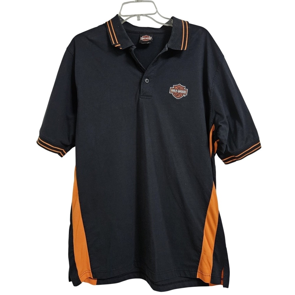 Harley-Davidson Polo Shirt Mens XL Black Orange Las Vegas 2004 Biker Vintage Y2K